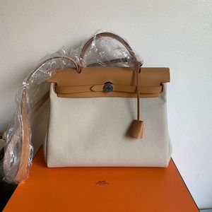 NIB Hermès Herbag Zip 31 Beton Toile H Berline Vache Naturel Hunter PHW Samorga